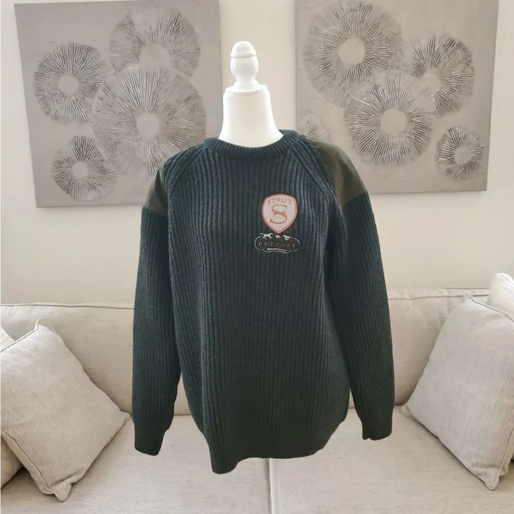 ✨PAUL JAMES✨ NEW Chunky British-Wool Elbow-Patch Ribbed Sweater - [Large, Green]